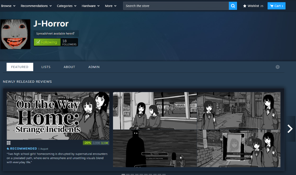 Page de Curateur Steam